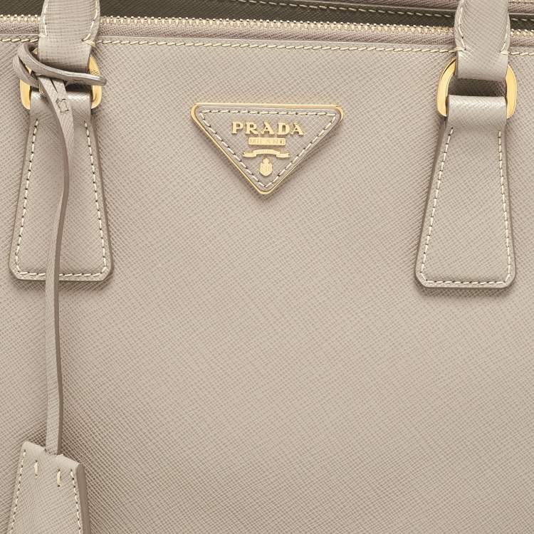 Pre Owned Prada Grey Saffiano Lux Leather Large Galleria Double Zip Tote
