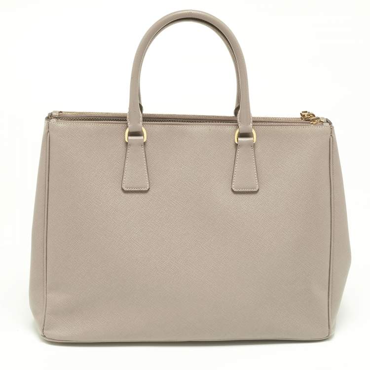 Pre Owned Prada Grey Saffiano Lux Leather Large Galleria Double Zip Tote