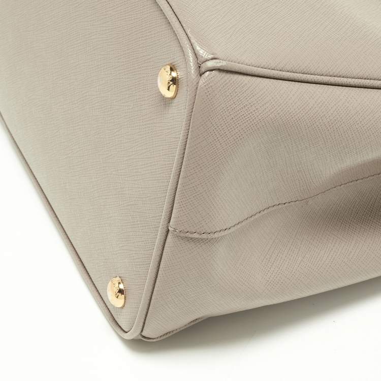 Pre Owned Prada Grey Saffiano Lux Leather Large Galleria Double Zip Tote