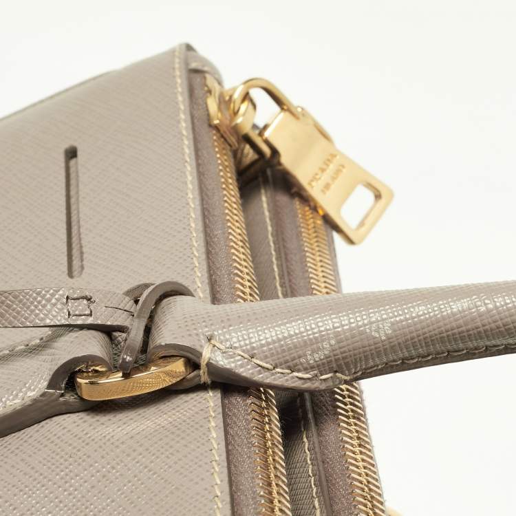 Pre Owned Prada Grey Saffiano Lux Leather Large Galleria Double Zip Tote