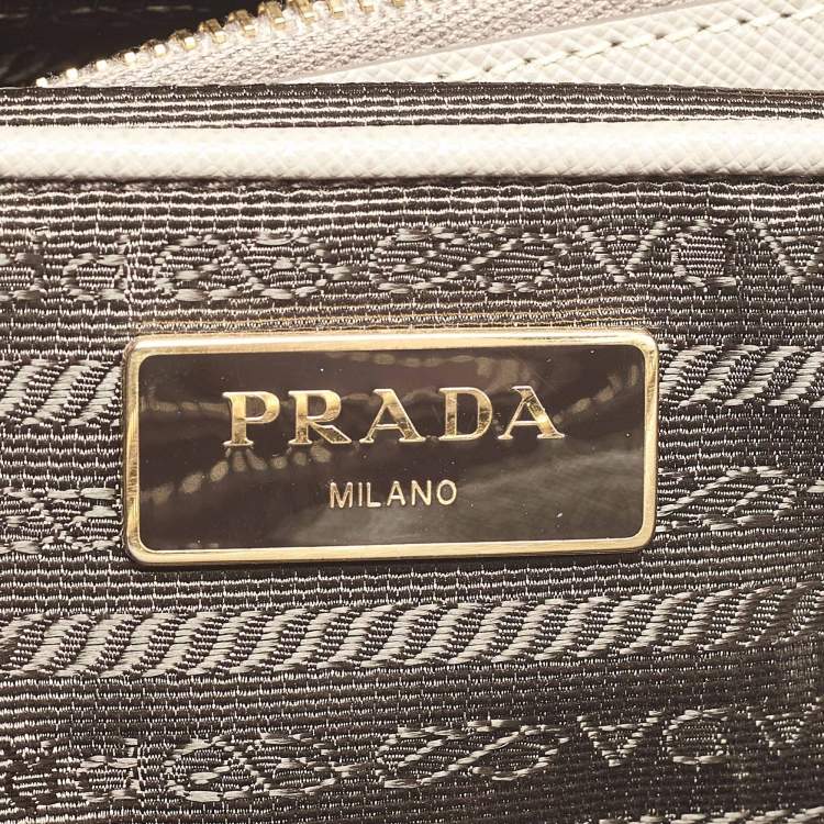 Pre Owned Prada Grey Saffiano Lux Leather Large Galleria Double Zip Tote
