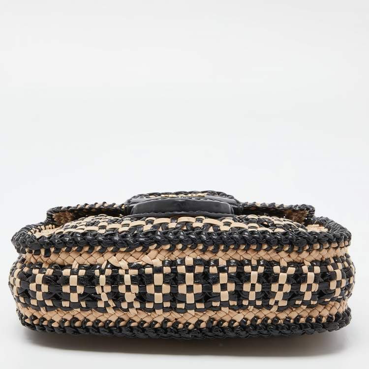 مملوكة مسبقًا Prada Beige/Black Woven Madras Leather Crossbody Bag