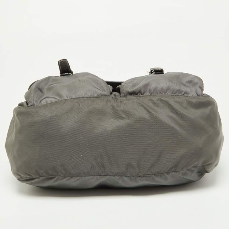 Pre Owned Prada Grey Nylon and Leather Buckle Messenger Bag