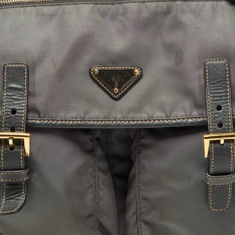 Pre Owned Prada Grey Nylon and Leather Buckle Messenger Bag