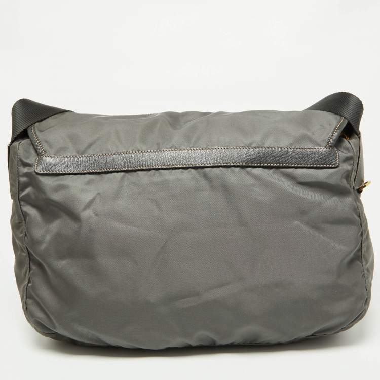 Pre Owned Prada Grey Nylon and Leather Buckle Messenger Bag