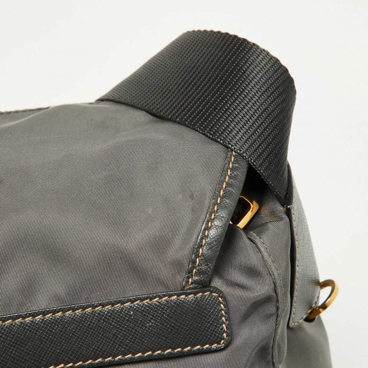 Pre Owned Prada Grey Nylon and Leather Buckle Messenger Bag