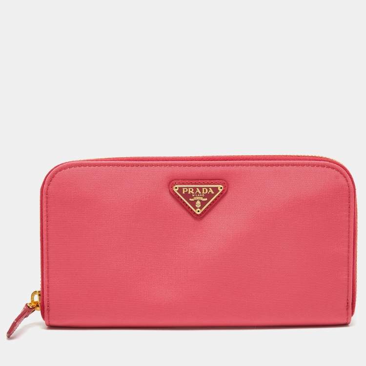 Prada Pink Nylon Triangle Logo Zip Around Wallet Prada