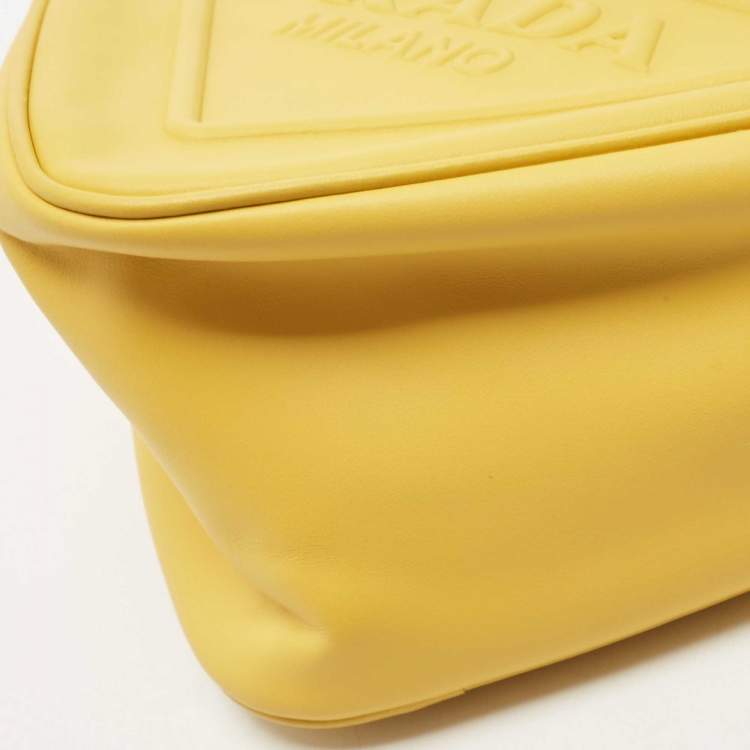 Pre Owned Prada Yellow/Black Leather Triangle Shoulder Bag