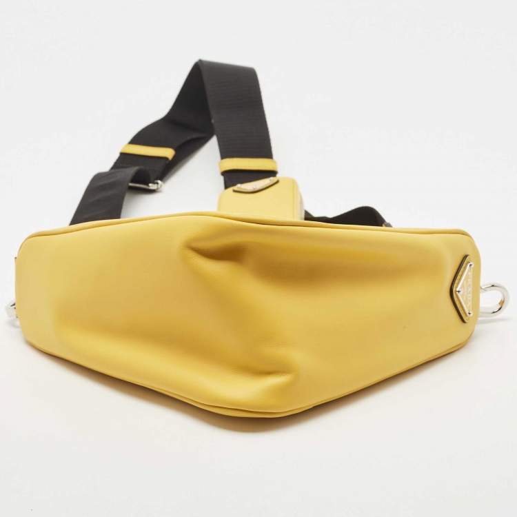 Pre Owned Prada Yellow/Black Leather Triangle Shoulder Bag
