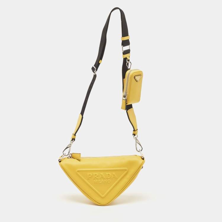 Prada Yellow/Black Leather Triangle Shoulder Bag Prada