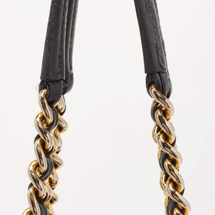 Pre Owned Prada Black Leather Chain Bowler Chain Bag