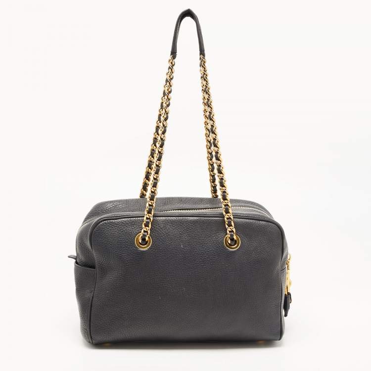 Pre Owned Prada Black Leather Chain Bowler Chain Bag