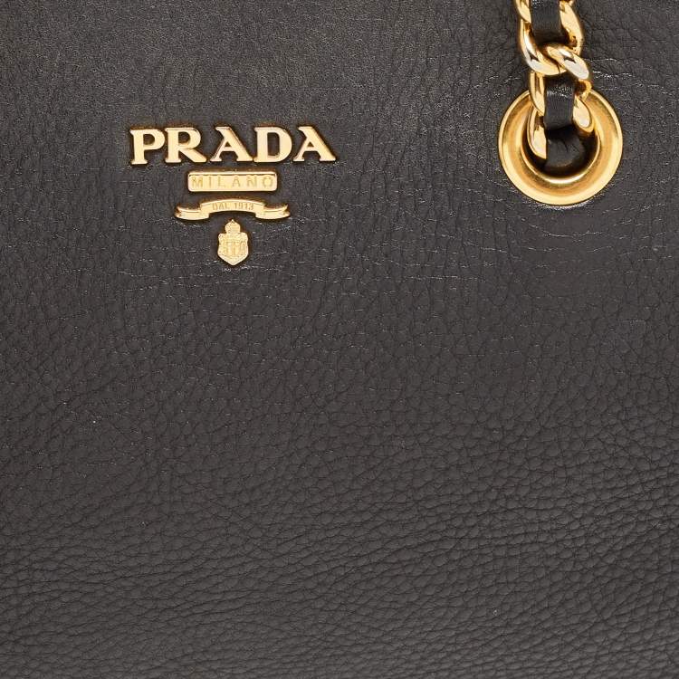 Pre Owned Prada Black Leather Chain Bowler Chain Bag