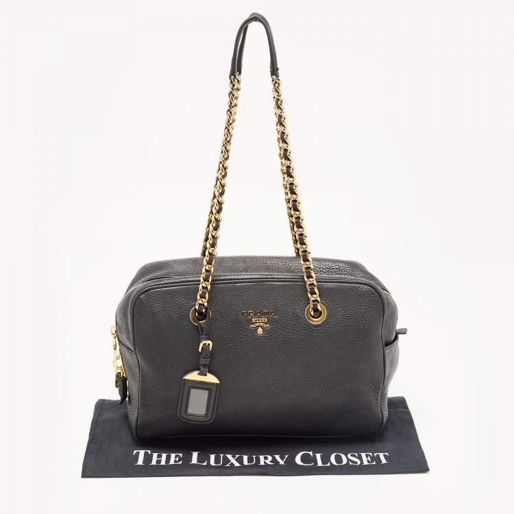 Pre Owned Prada Black Leather Chain Bowler Chain Bag