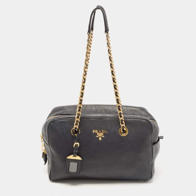 Pre Owned Prada Black Leather Chain Bowler Chain Bag