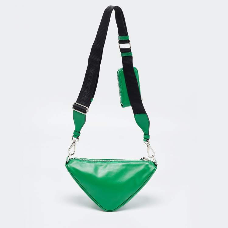 Pre Owned Prada Green Leather Small Triangle Shoulder Bag