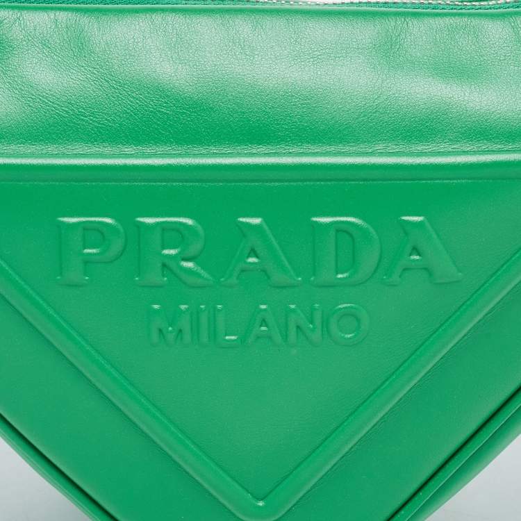 Pre Owned Prada Green Leather Small Triangle Shoulder Bag