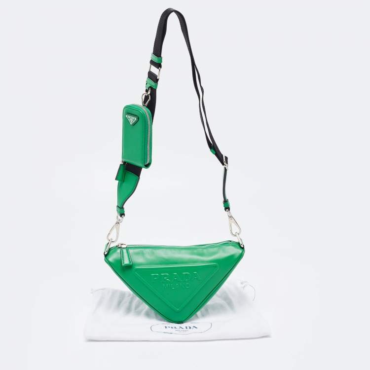 Pre Owned Prada Green Leather Small Triangle Shoulder Bag