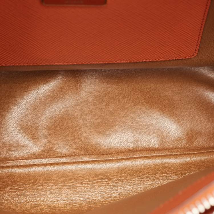 Pre Owned Prada Orange Saffiano Leather Large Twin Tote