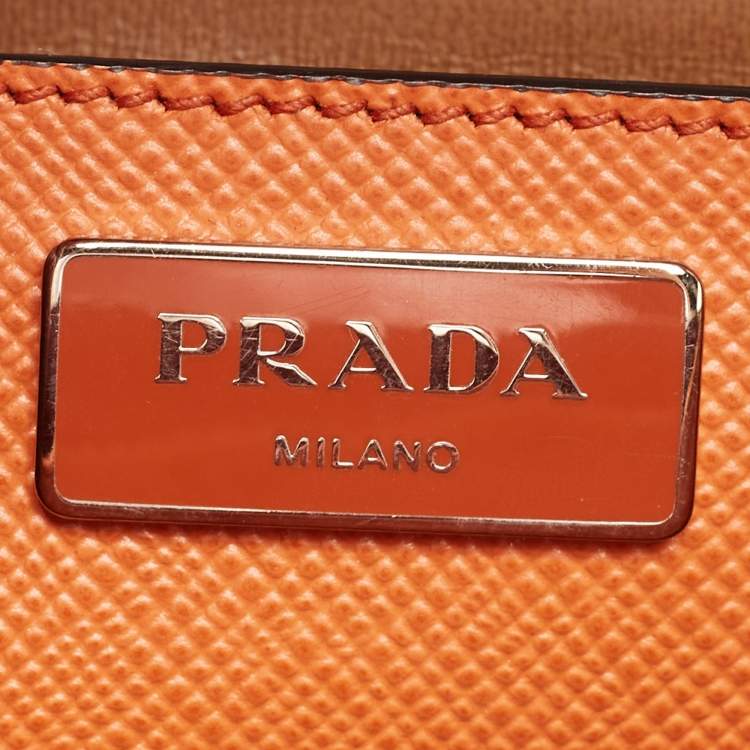Pre Owned Prada Orange Saffiano Leather Large Twin Tote