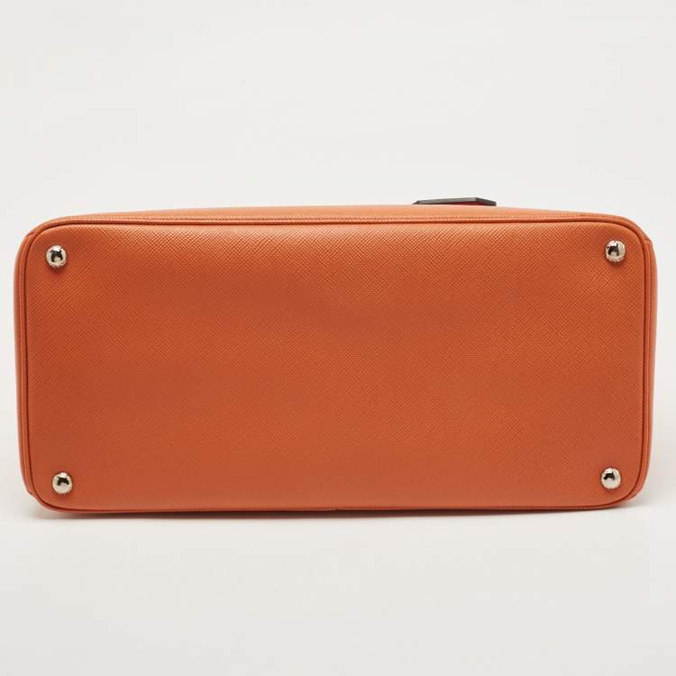 Pre Owned Prada Orange Saffiano Leather Large Twin Tote
