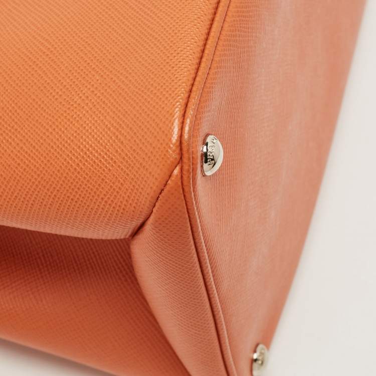 Pre Owned Prada Orange Saffiano Leather Large Twin Tote