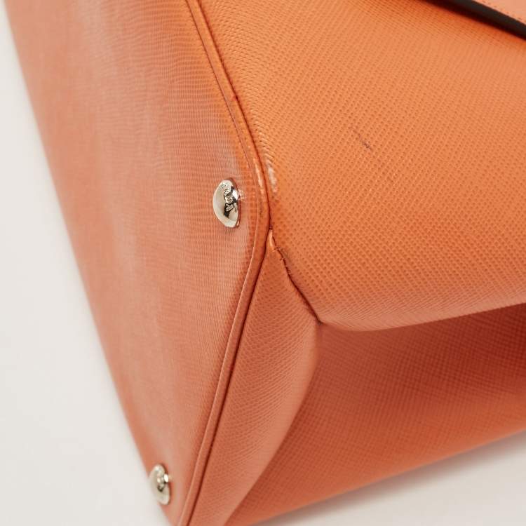 Pre Owned Prada Orange Saffiano Leather Large Twin Tote
