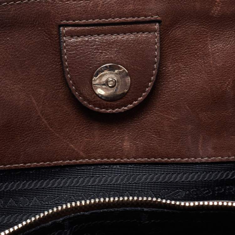 Pre Owned Prada Brown Leather Twin Pocket Tote