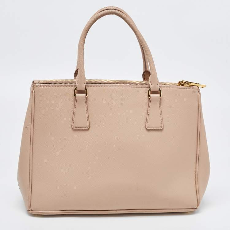 Pre Owned Prada Beige Saffiano Leather Medium Galleria Double Zip Tote