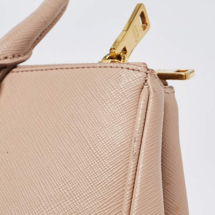 Pre Owned Prada Beige Saffiano Leather Medium Galleria Double Zip Tote