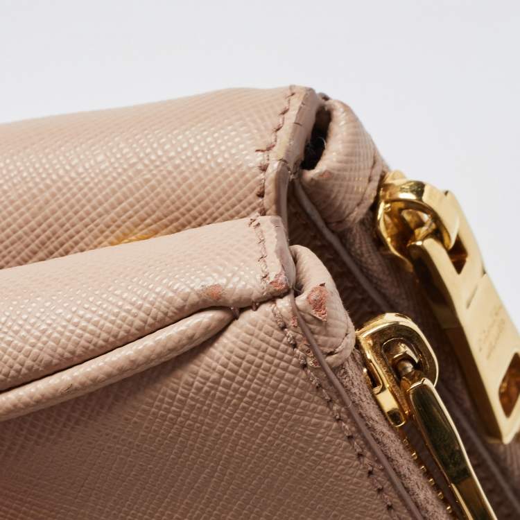 Pre Owned Prada Beige Saffiano Leather Medium Galleria Double Zip Tote