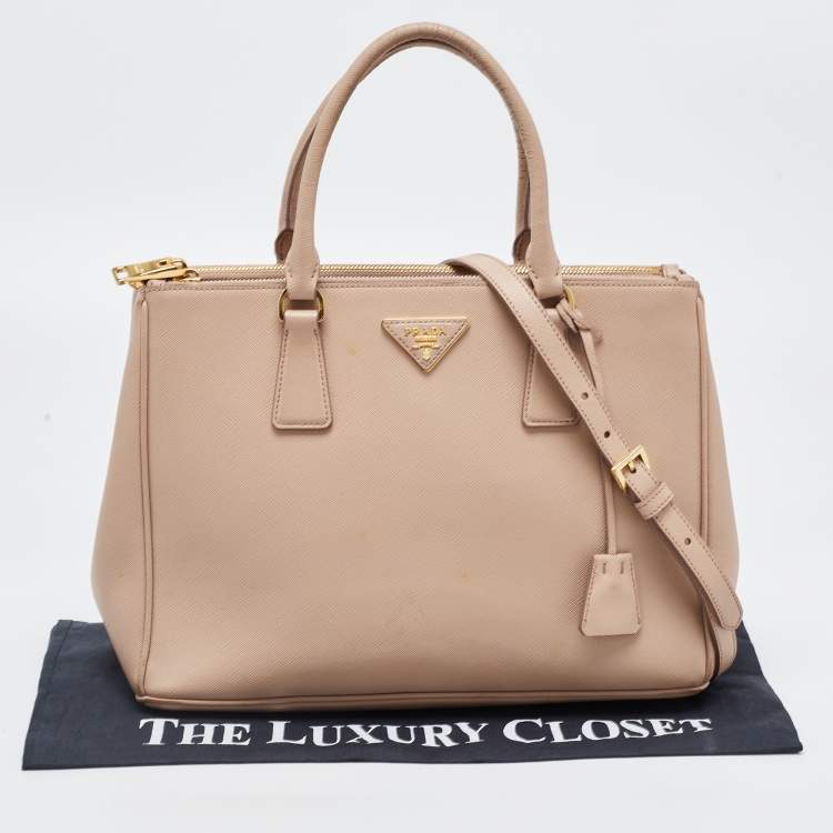 Pre Owned Prada Beige Saffiano Leather Medium Galleria Double Zip Tote