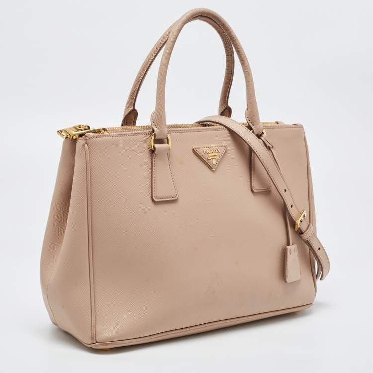 Pre Owned Prada Beige Saffiano Leather Medium Galleria Double Zip Tote