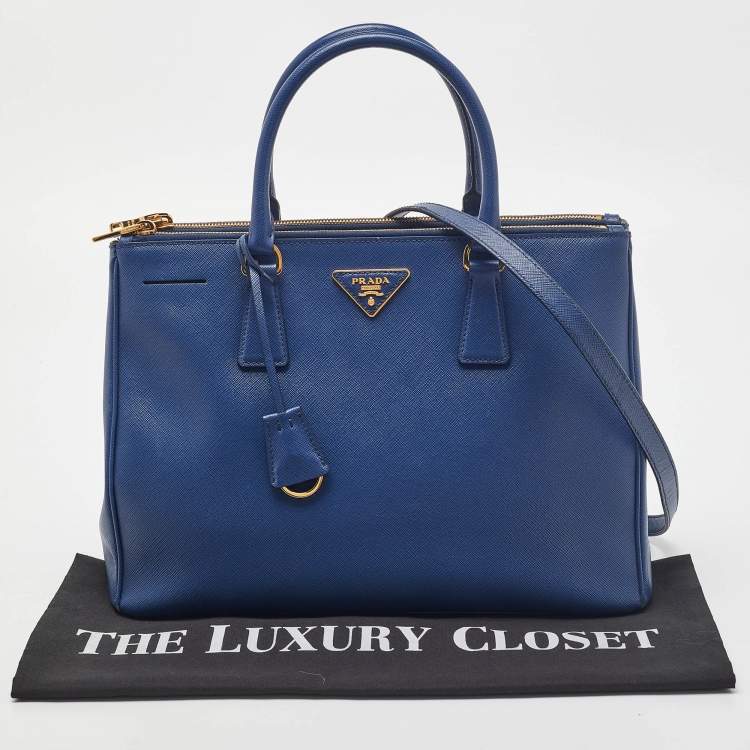 Pre Owned Prada Blue Saffiano Lux Leather Medium Galleria Tote