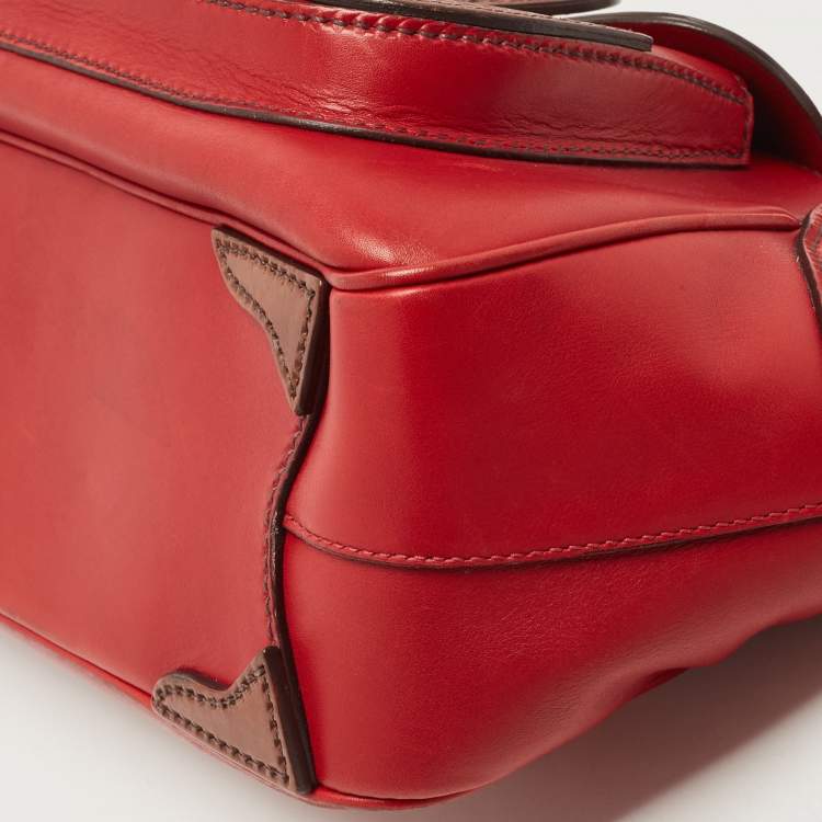 Pre Owned Prada Red Leather Buckle Shoulder Bag