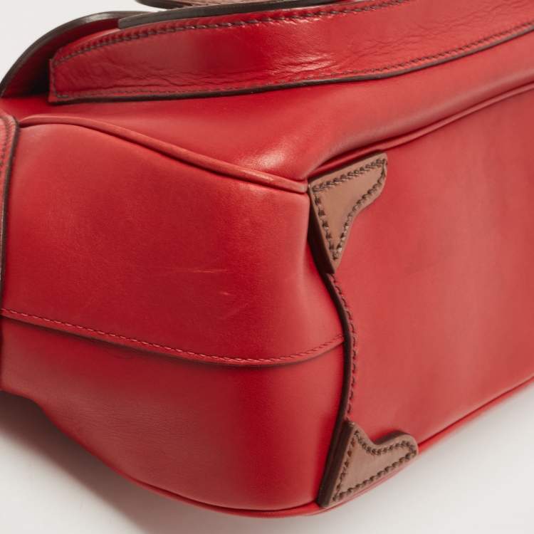 Pre Owned Prada Red Leather Buckle Shoulder Bag