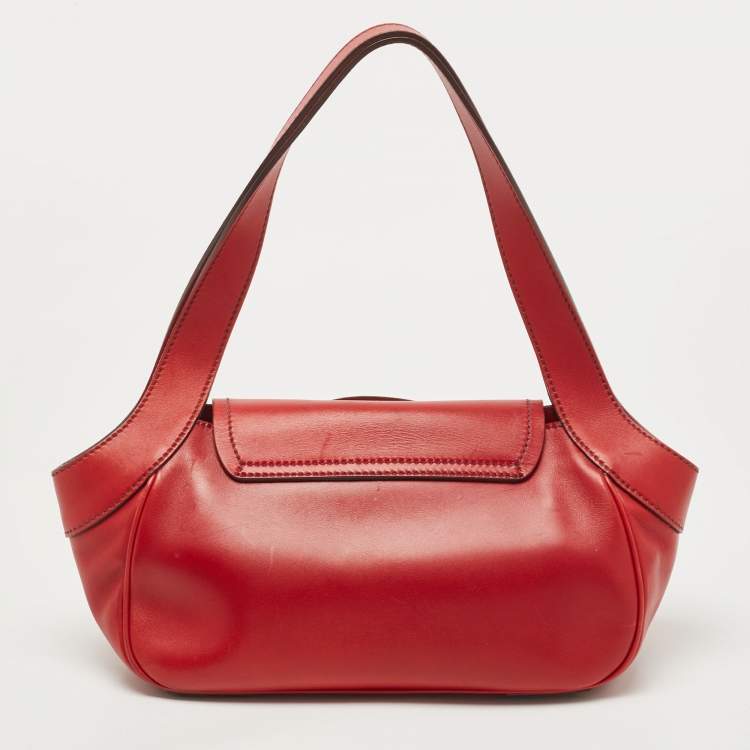 Pre Owned Prada Red Leather Buckle Shoulder Bag