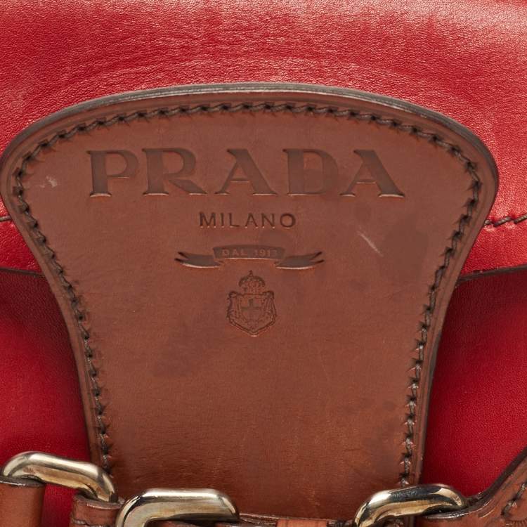 Pre Owned Prada Red Leather Buckle Shoulder Bag