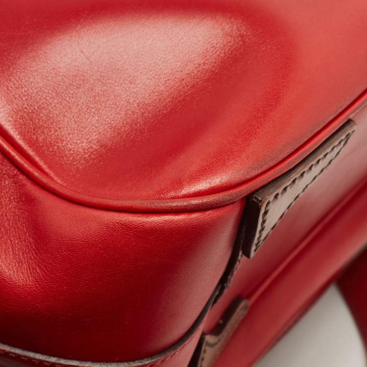 Pre Owned Prada Red Leather Buckle Shoulder Bag