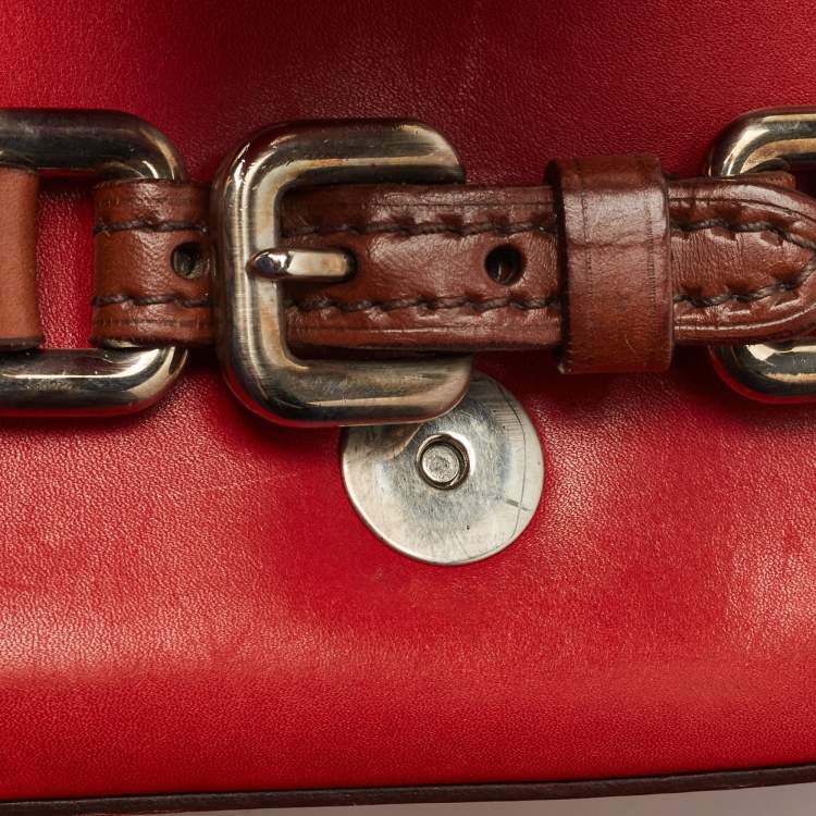 Pre Owned Prada Red Leather Buckle Shoulder Bag