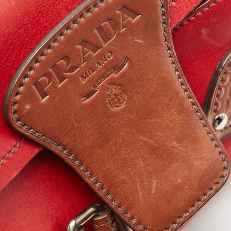 Pre Owned Prada Red Leather Buckle Shoulder Bag