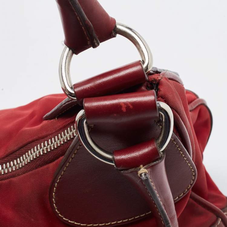 Pre Owned Prada Red Nylon and Leather Shoulder Bag