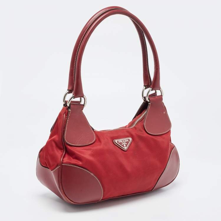 Pre Owned Prada Red Nylon and Leather Shoulder Bag