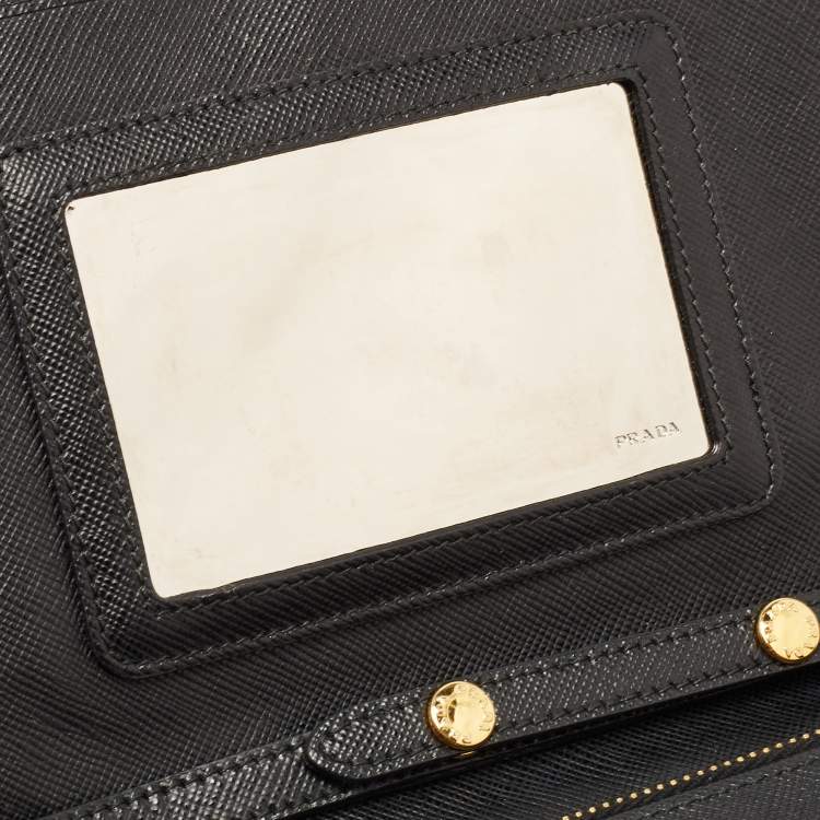 Pre Owned Prada Black Saffiano Lux Leather Logo Flap Clutch Bag