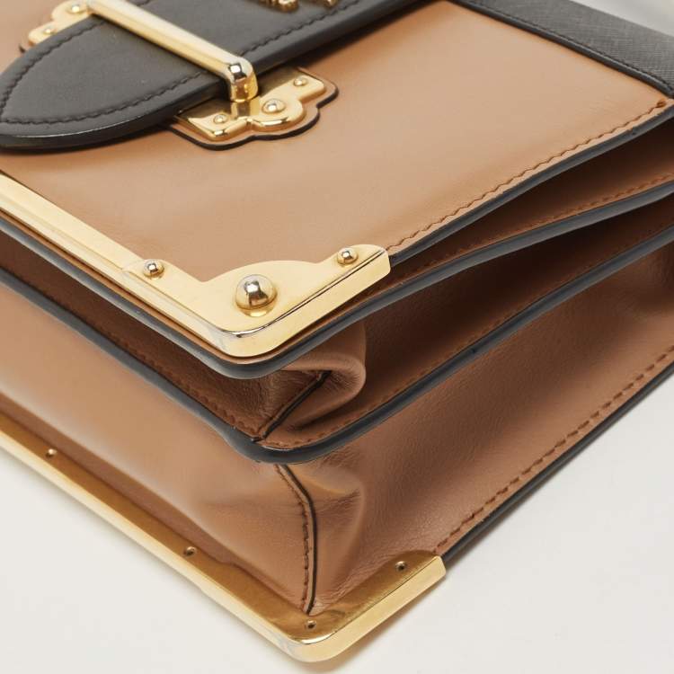 Pre Owned Prada Black/Brown Leather Cahier Shoulder Bag
