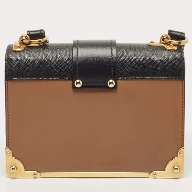 Pre Owned Prada Black/Brown Leather Cahier Shoulder Bag