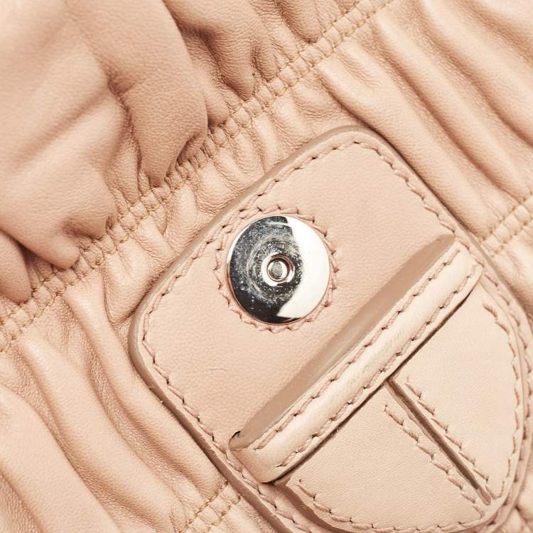 Pre Owned Prada Beige Gaufre Leather Logo Flap Chain Shoulder Bag