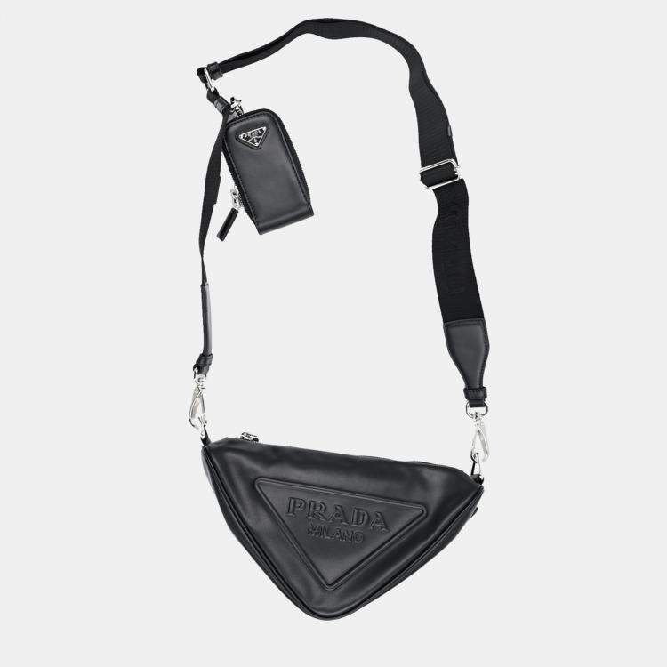 Triangle Sling Bag - Black Leather