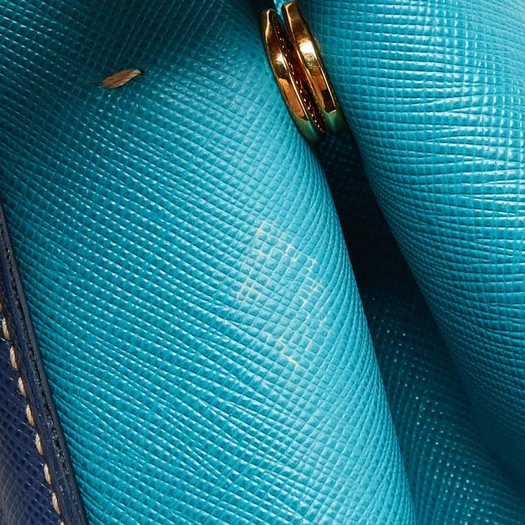 Pre Owned Prada Blue/Turquoise Saffiano Lux Leather Galleria Tote