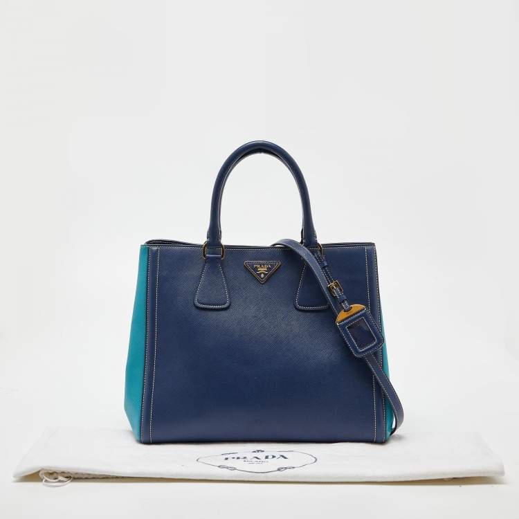 Pre Owned Prada Blue/Turquoise Saffiano Lux Leather Galleria Tote